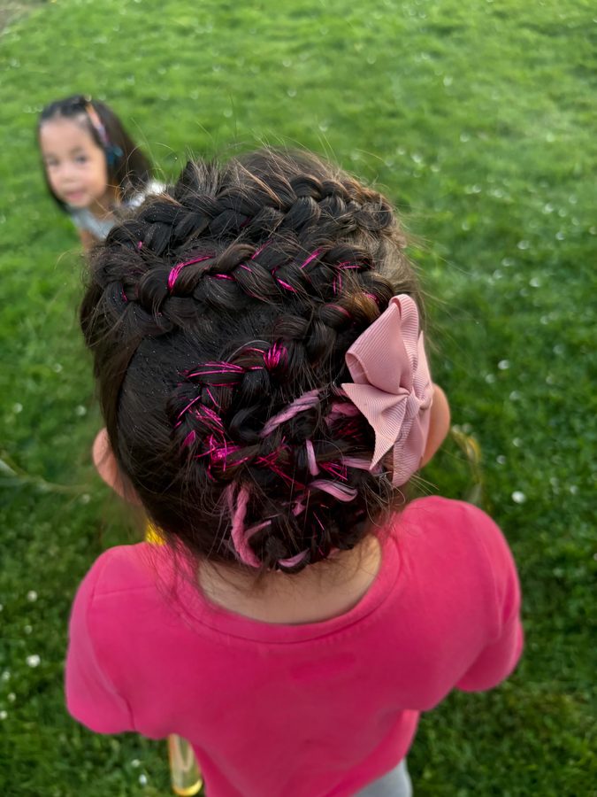 Braid with pink bow and tinsel